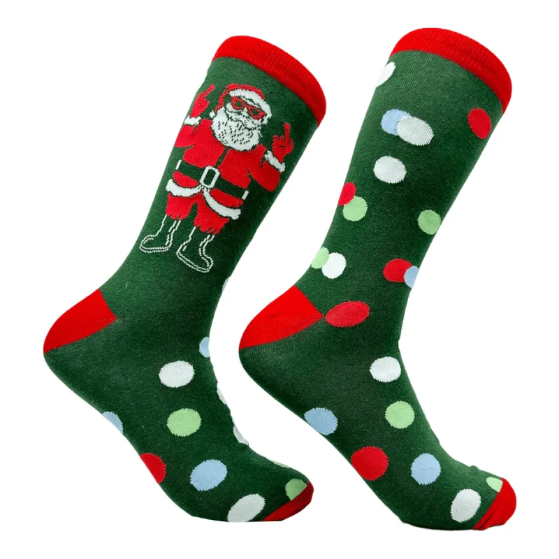 Men's Santa Flipping Bird Socks sold by Crazy Dog T-Shirts