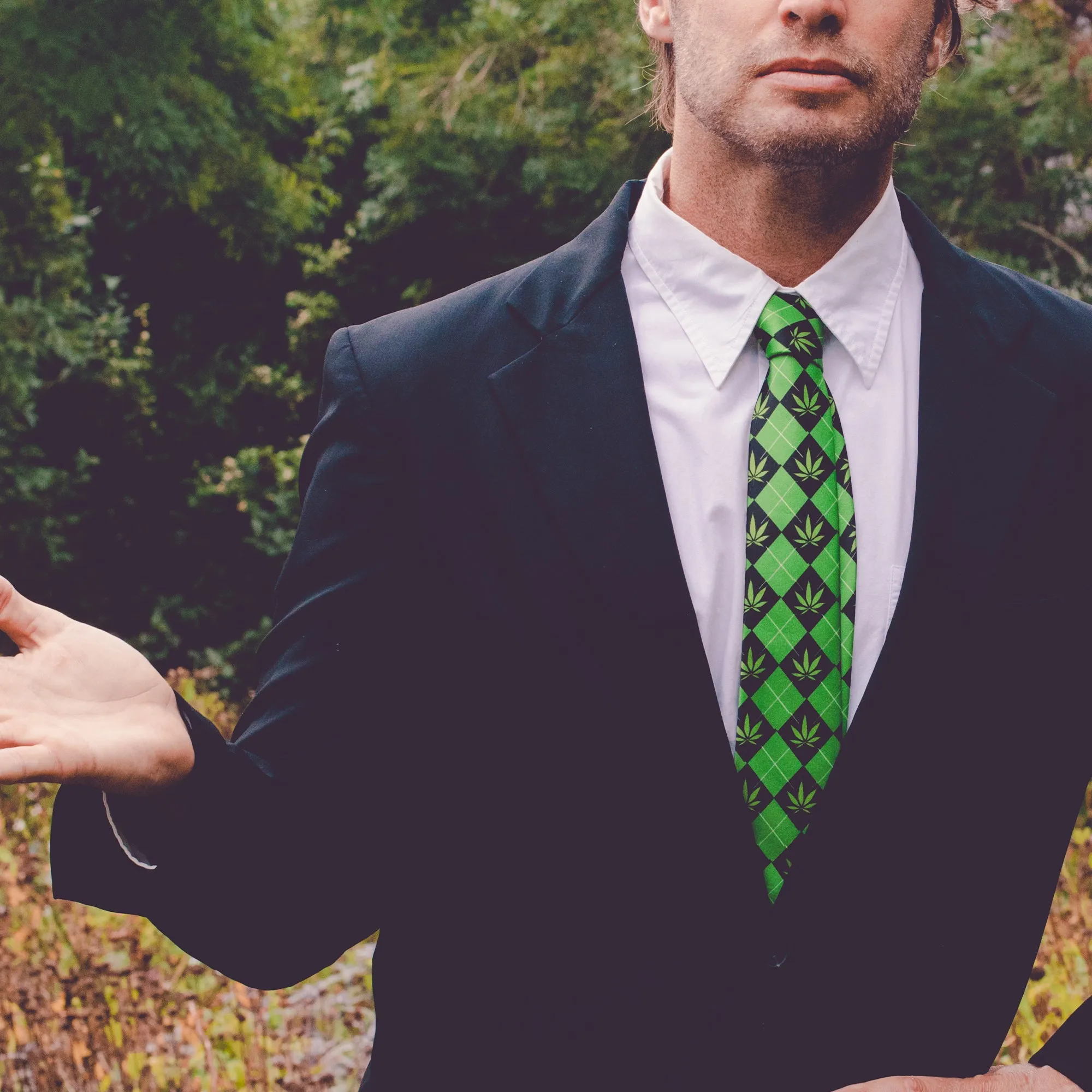 Marijuana Argyle Neck Tie Tie sold by Crazy Dog T-Shirts product image thumbnail 3
