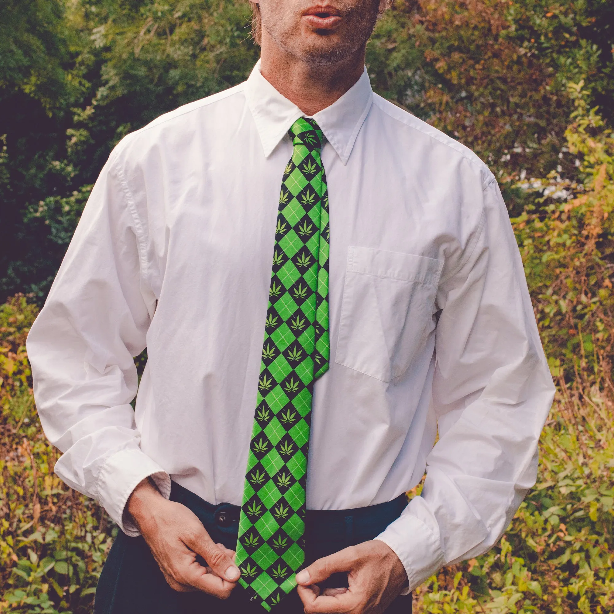 Marijuana Argyle Neck Tie Tie sold by Crazy Dog T-Shirts product image thumbnail 4