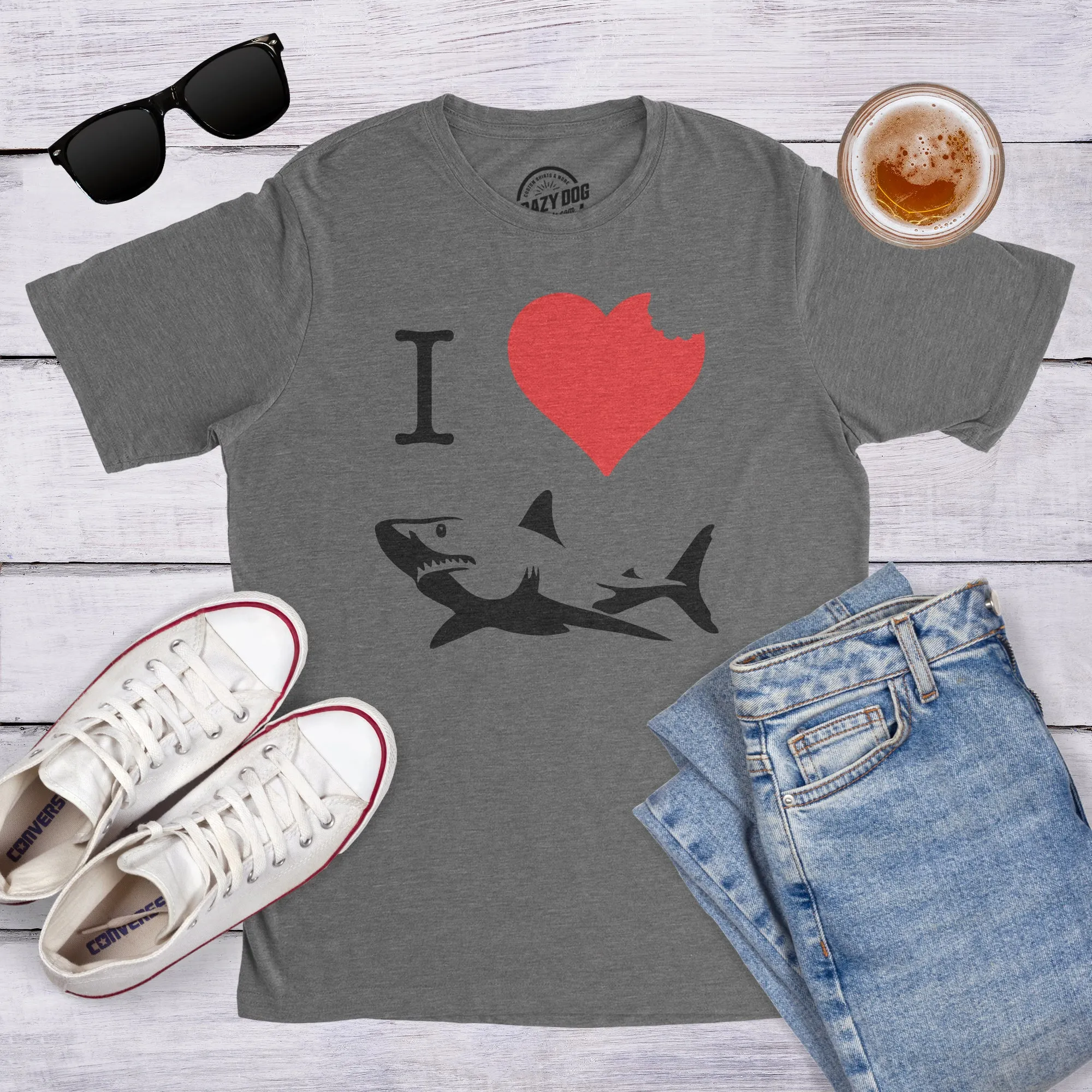 I Love Sharks Men's T Shirt sold by Crazy Dog T-Shirts product image thumbnail 3