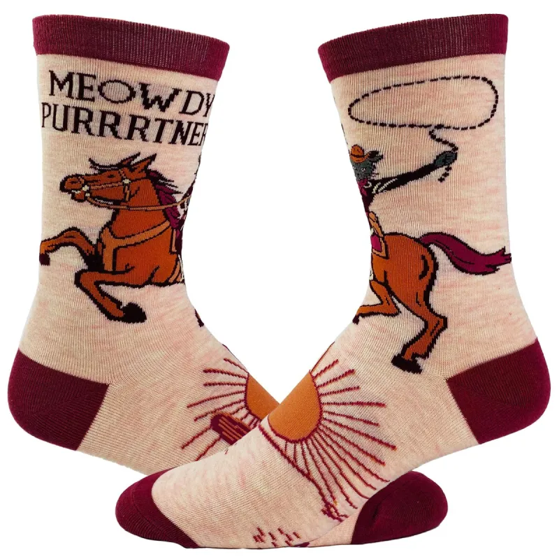 Women's Meowdy Purrtner Socks sold by Crazy Dog T-Shirts