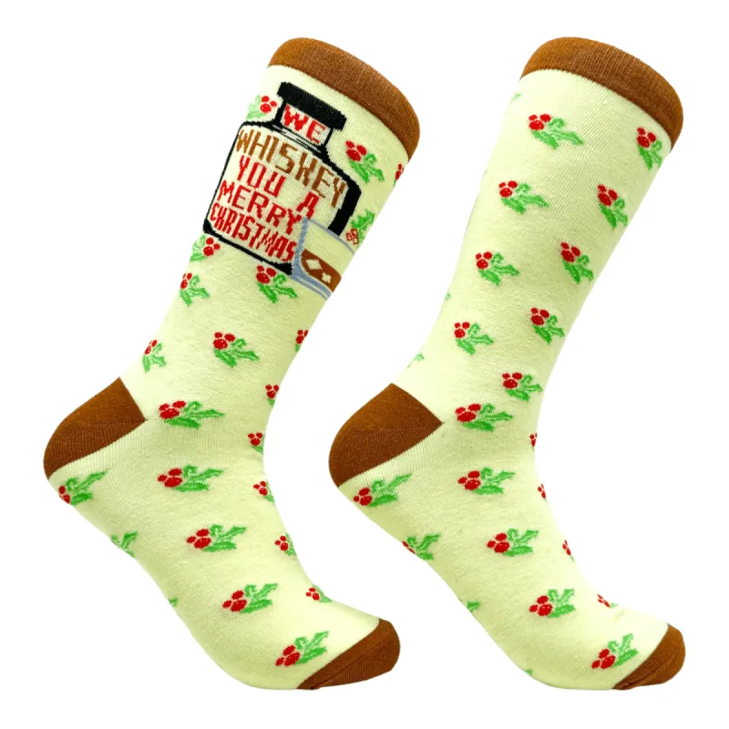 Men's We Whiskey You A Merry Christmas Socks sold by Crazy Dog T-Shirts