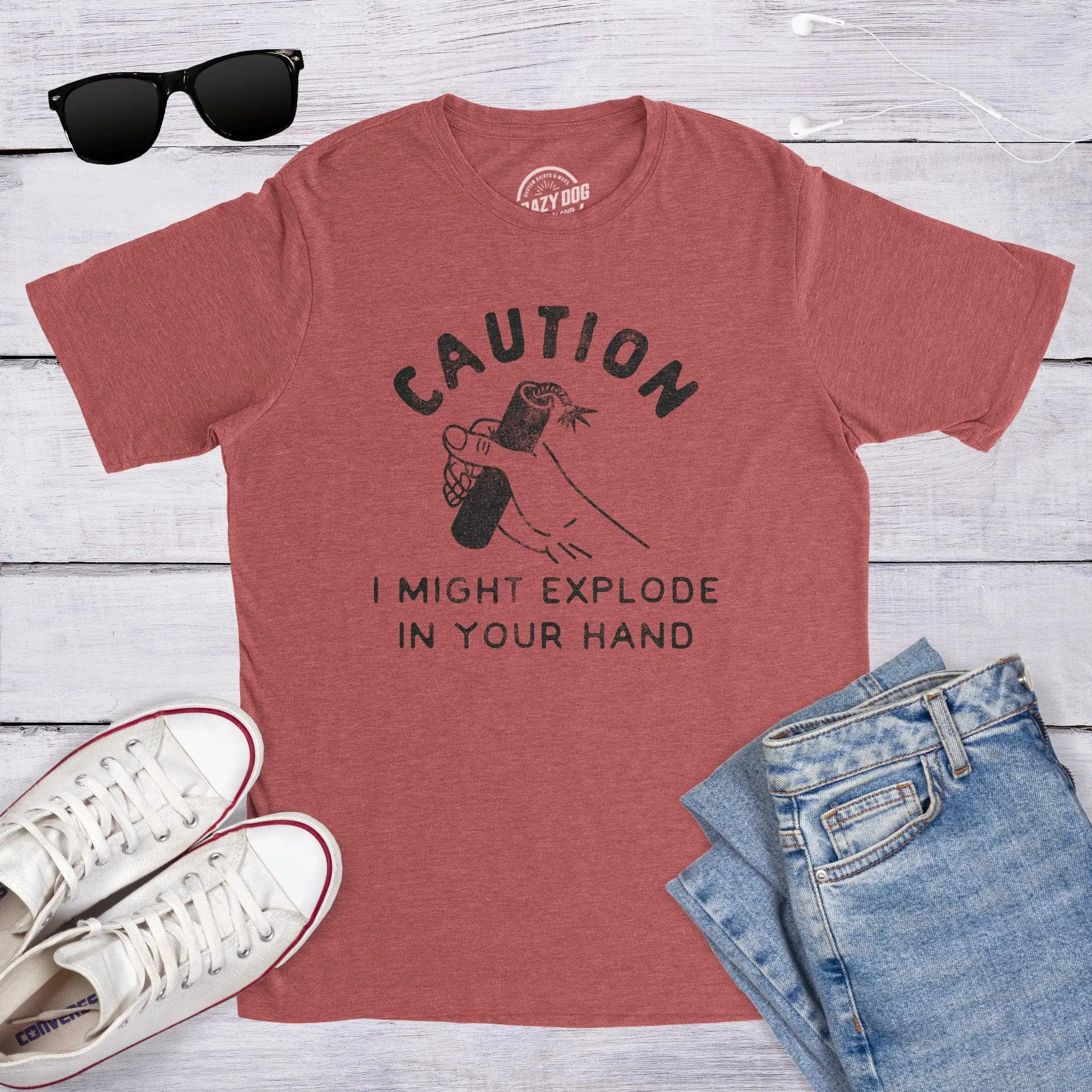 Caution I Might Explode In Your Hand Men's T Shirt sold by Crazy Dog T-Shirts product image thumbnail 2