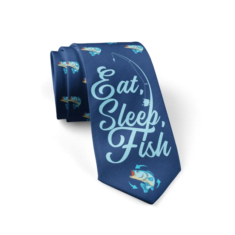 Eat Sleep Fish Neck Tie Tie sold by Crazy Dog T-Shirts