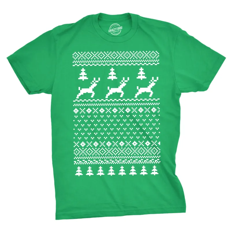Reindeer Ugly Christmas Sweater Men's T Shirt sold by Crazy Dog T-Shirts