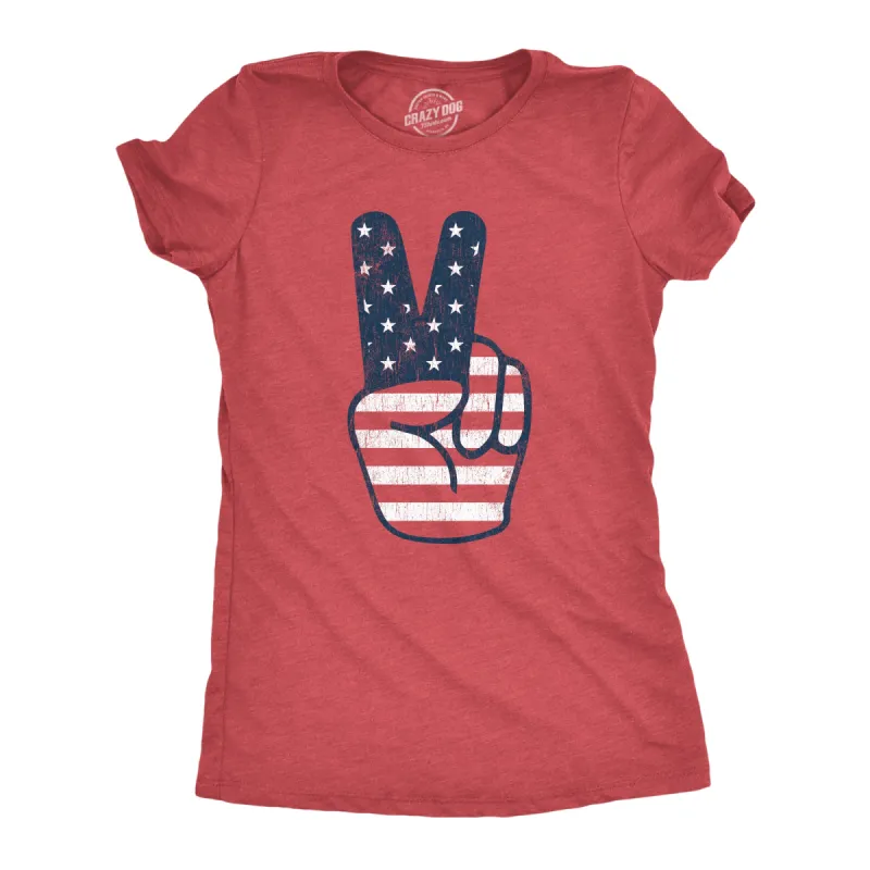 Peace Sign American Flag Women's T Shirt sold by Crazy Dog T-Shirts