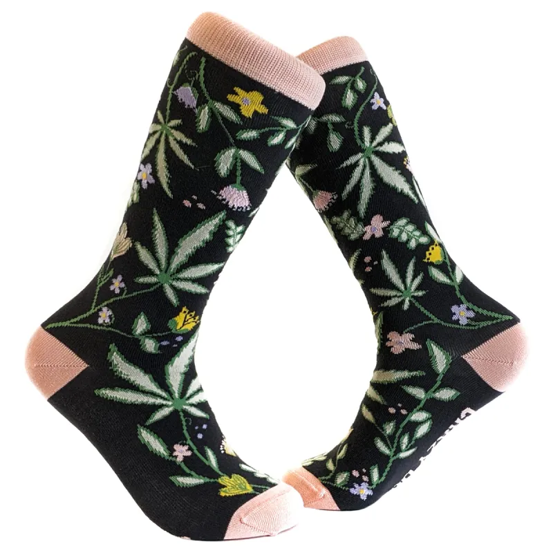 Women Flowers And Weed Socks sold by Crazy Dog T-Shirts