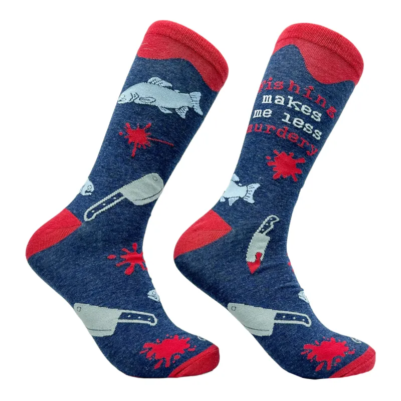 Men's Fishing Makes Me Less Murdery Socks sold by Crazy Dog T-Shirts