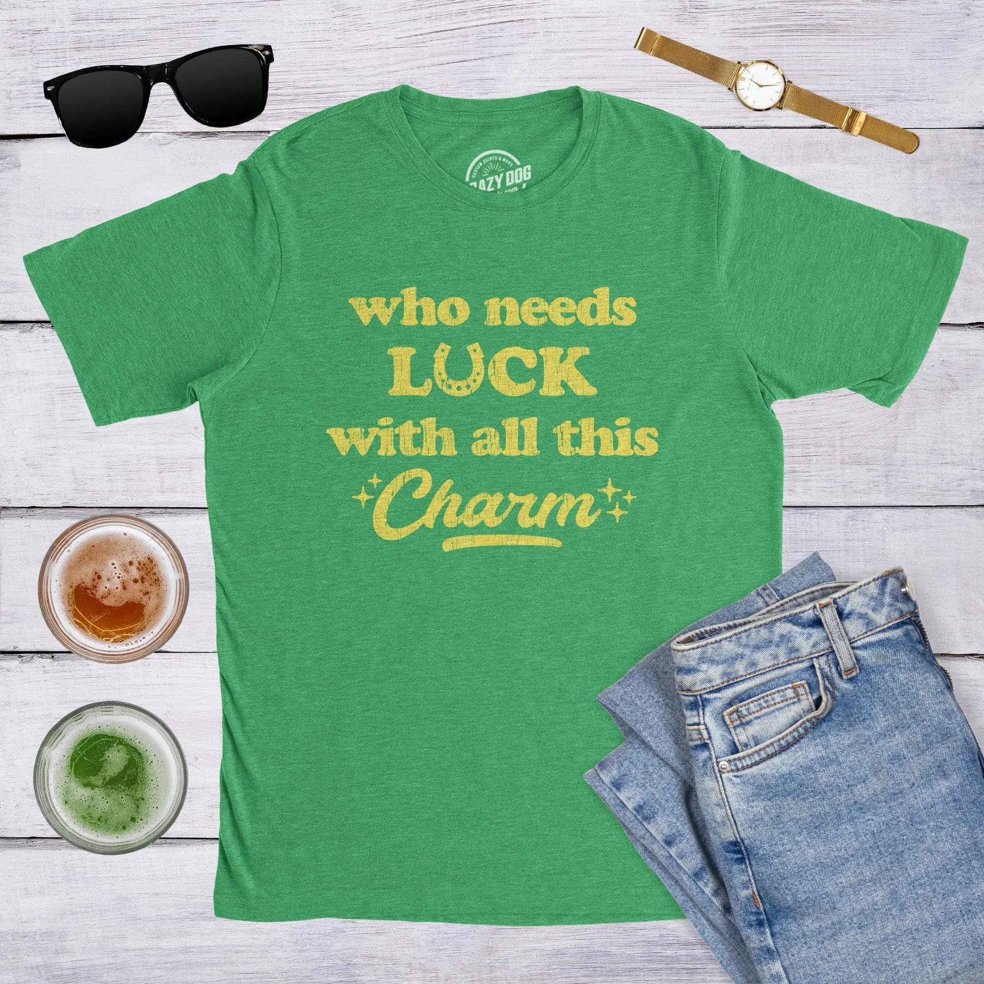 Who Needs Luck With All This Charm Men's T Shirt sold by Crazy Dog T-Shirts product image thumbnail 3