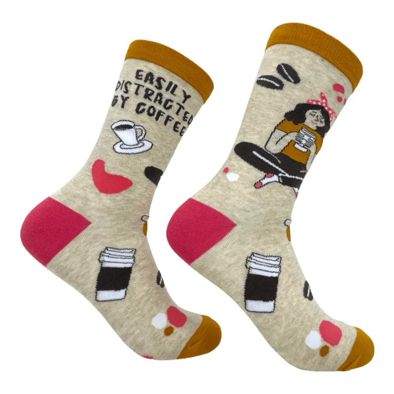 Women's Easily Distracted By Coffee Socks sold by Crazy Dog T-Shirts