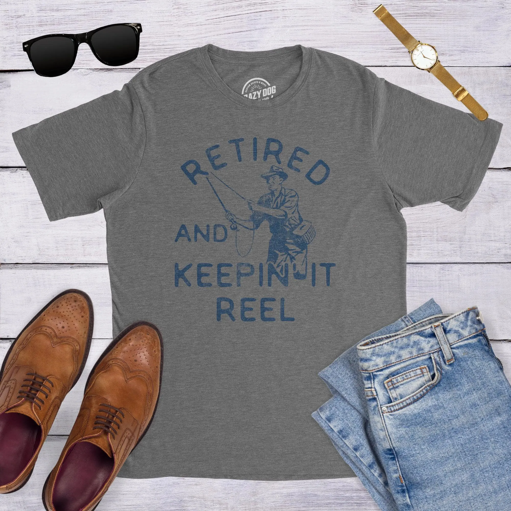 Retired And Keepin It Reel Men's T Shirt sold by Crazy Dog T-Shirts product image thumbnail 3
