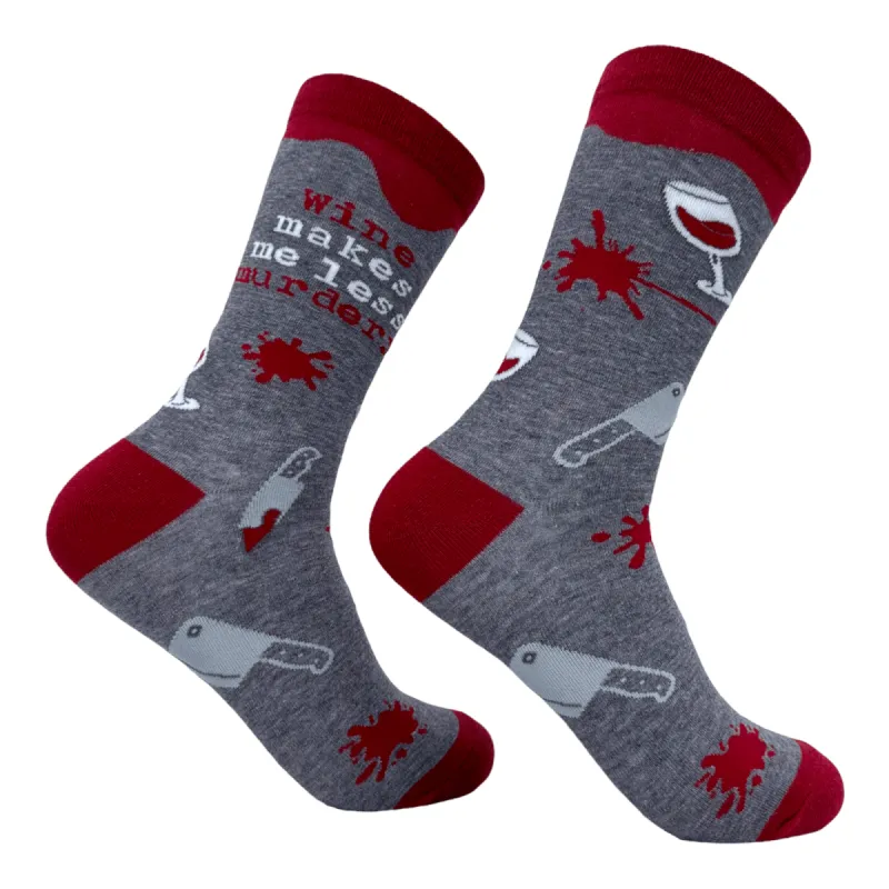 Women's Wine Makes Me Less Murdery Socks sold by Crazy Dog T-Shirts