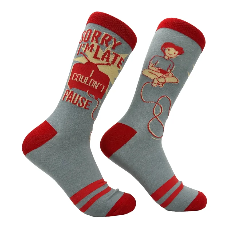Men's Sorry Im Late I Couldnt Pause Socks sold by Crazy Dog T-Shirts