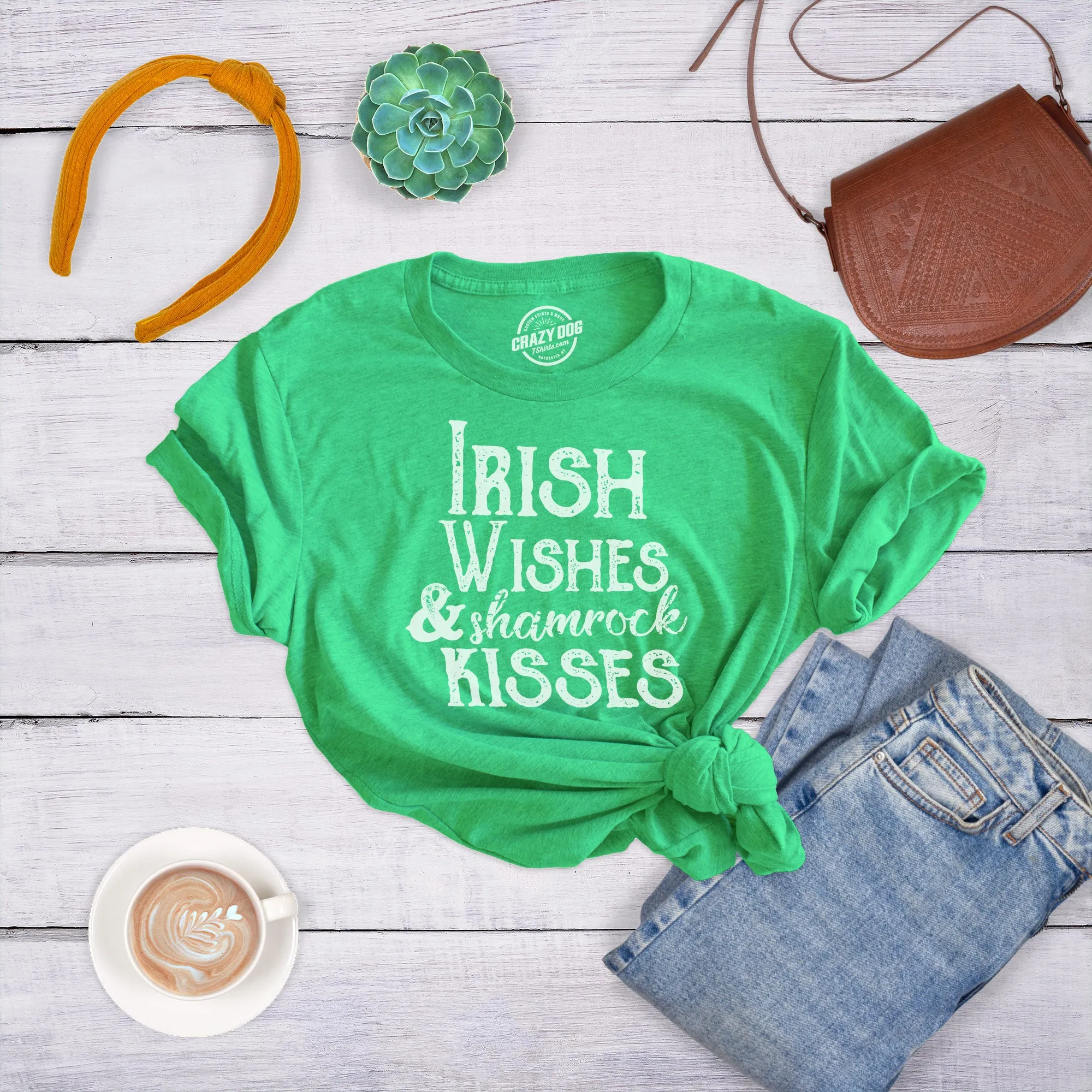 Irish Wishes And Shamrock Kisses Women's T Shirt sold by Crazy Dog T-Shirts product image thumbnail 3