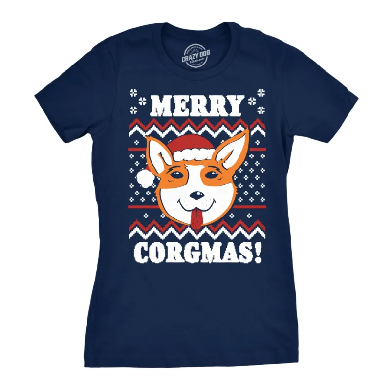 Merry Corgmas Ugly Christmas Sweater Women's T Shirt sold by Crazy Dog T-Shirts