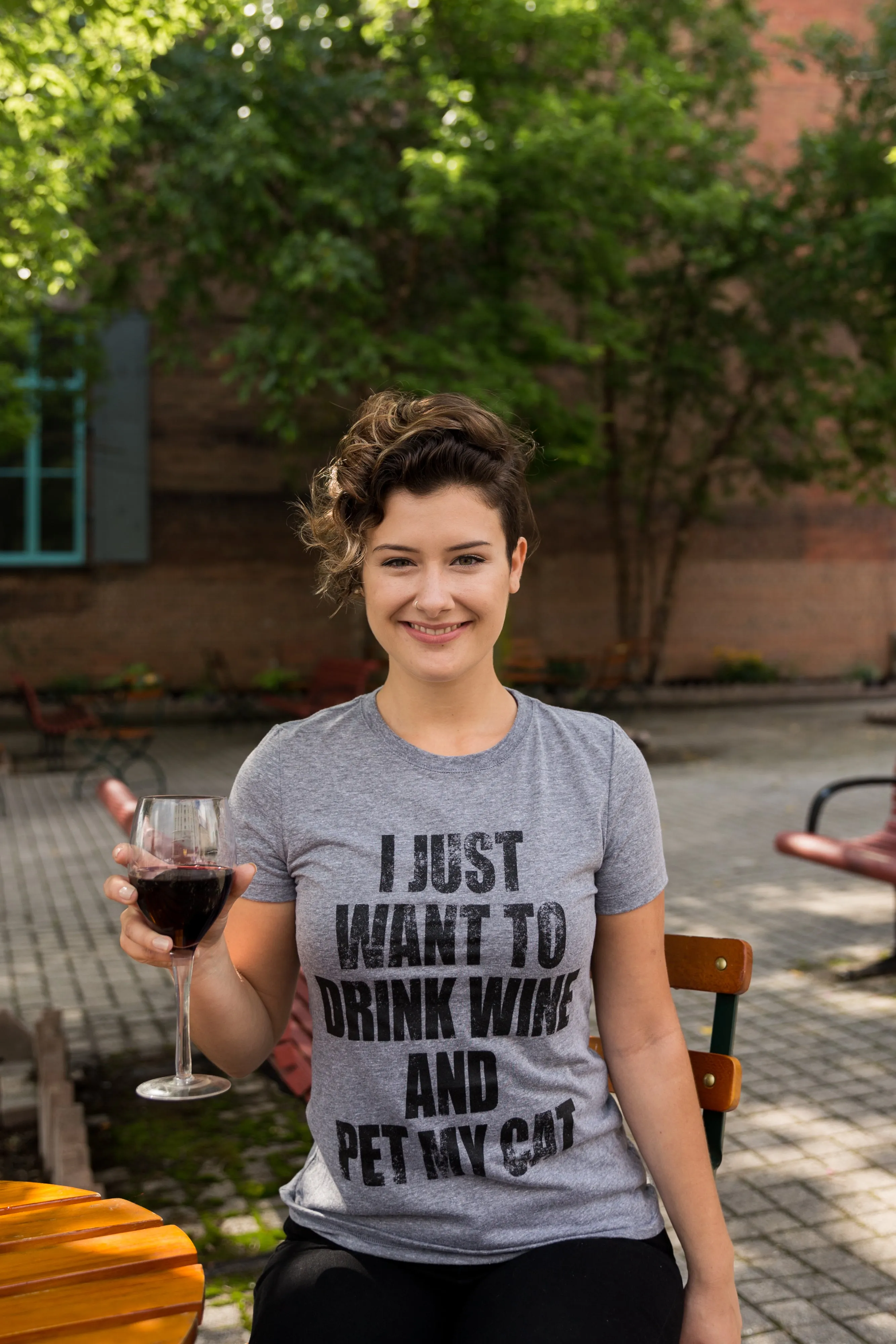 I Just Want To Drink Wine and Pet My Cat Women's T Shirt sold by Crazy Dog T-Shirts product image thumbnail 3