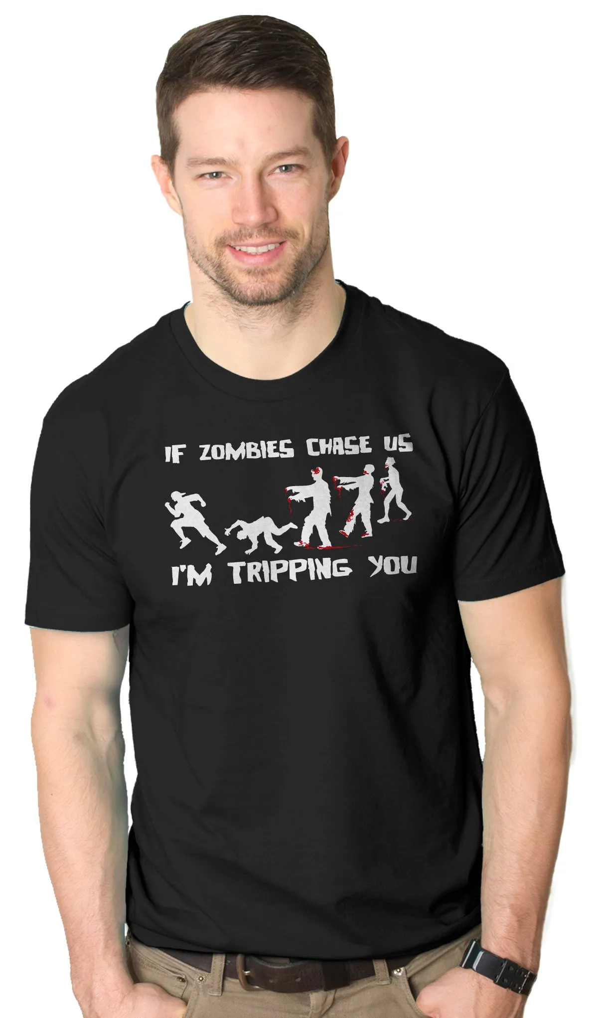 If Zombies Chase Us I'm Tripping You Men's T Shirt sold by Crazy Dog T-Shirts product image thumbnail 3