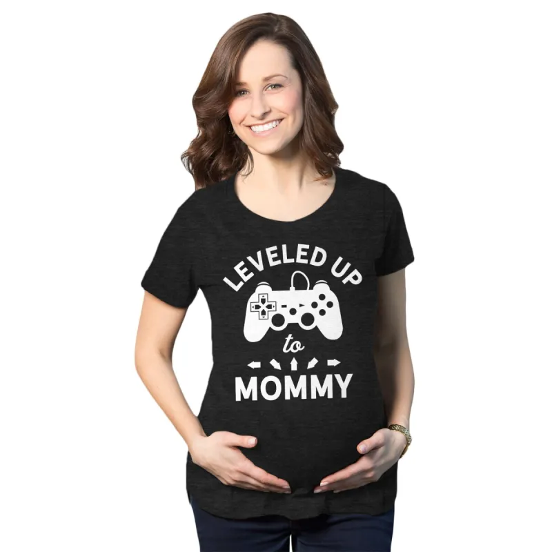 Leveled Up To Mommy Maternity T Shirt sold by Crazy Dog T-Shirts