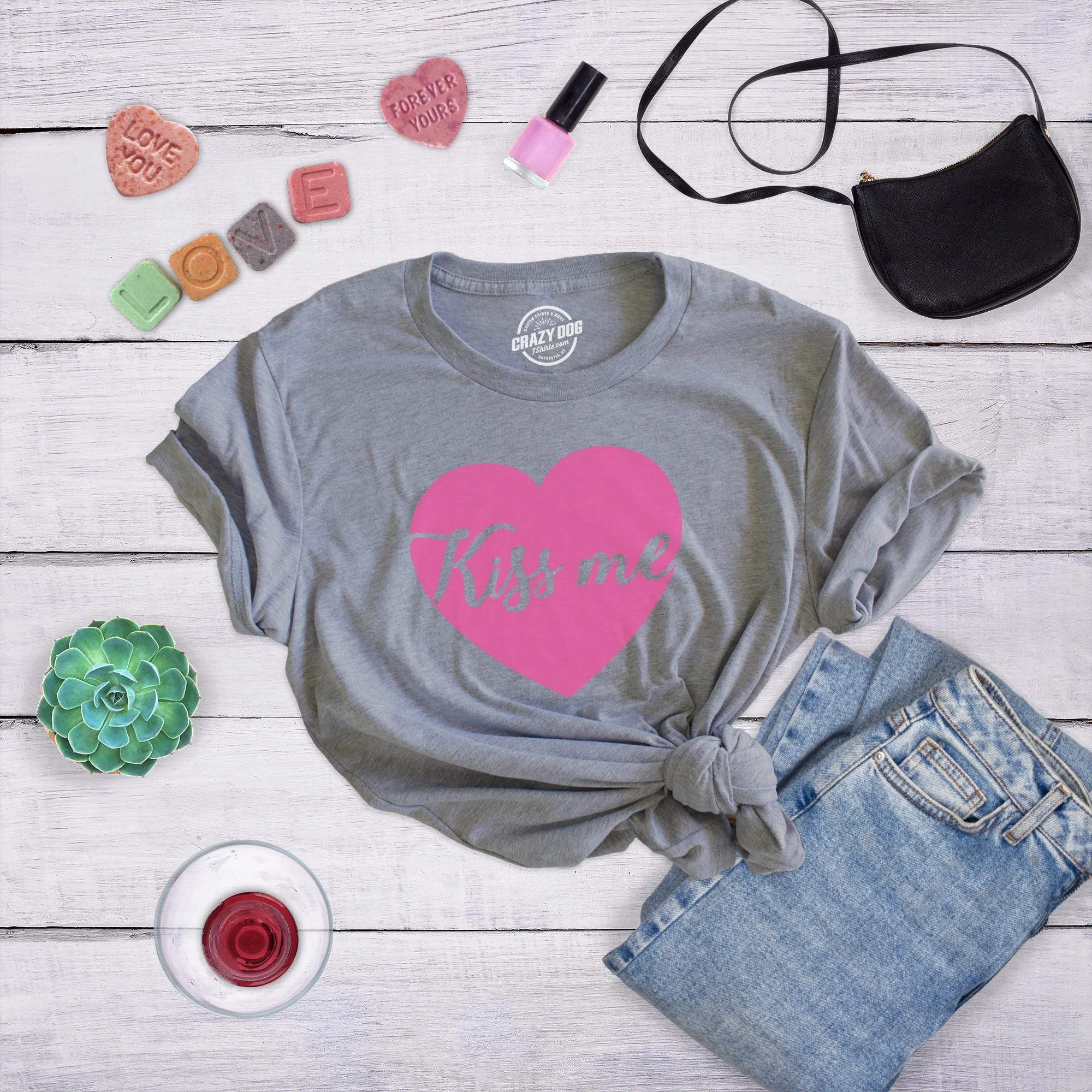 Kiss Me Script Heart Women's T Shirt sold by Crazy Dog T-Shirts product image thumbnail 3