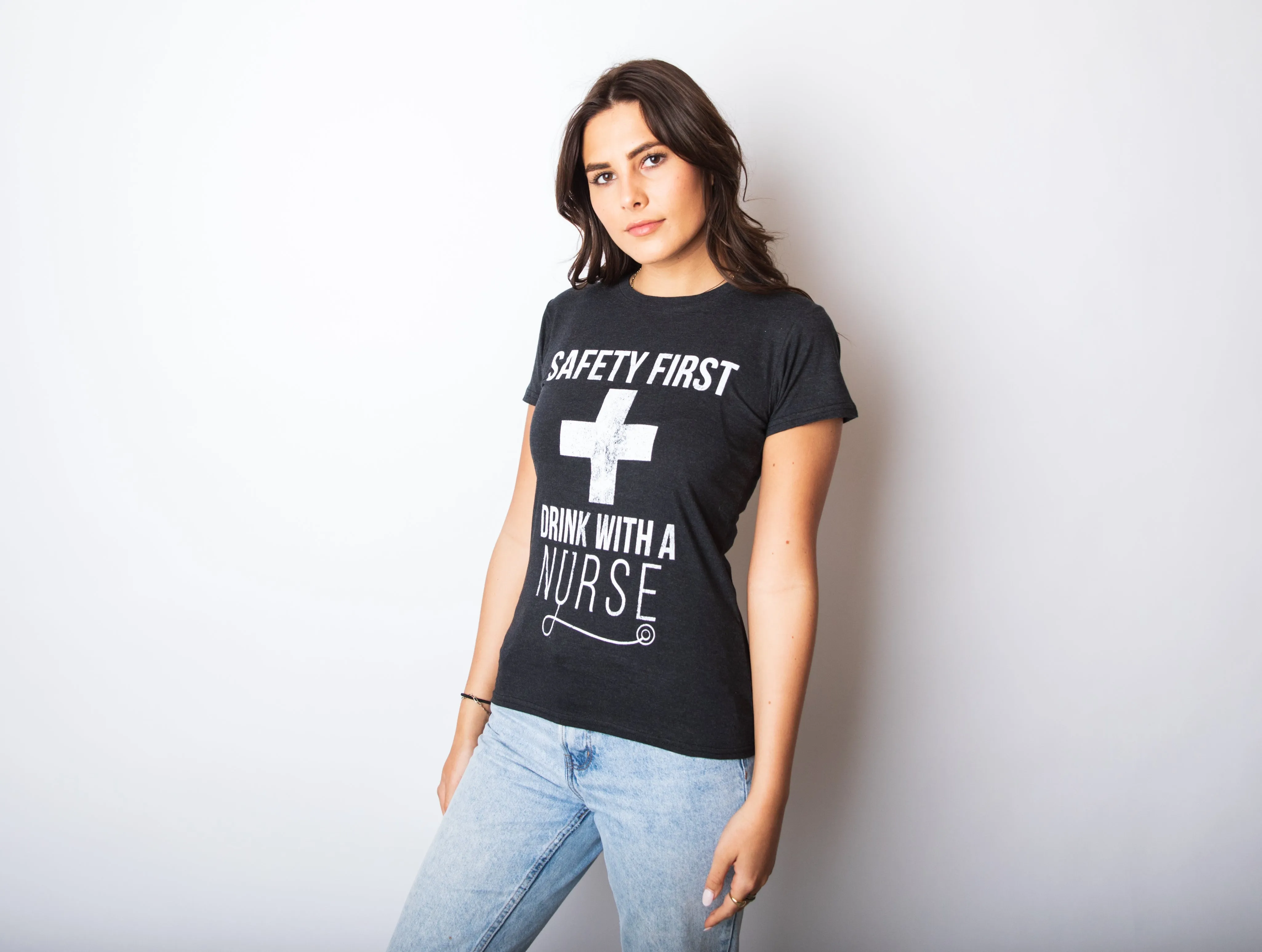 Safety First Drink With A Nurse Women's T Shirt sold by Crazy Dog T-Shirts product image thumbnail 2