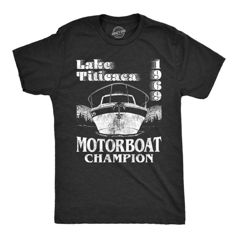 Lake Titicaca Motorboat Champion Men's T Shirt sold by Crazy Dog T-Shirts