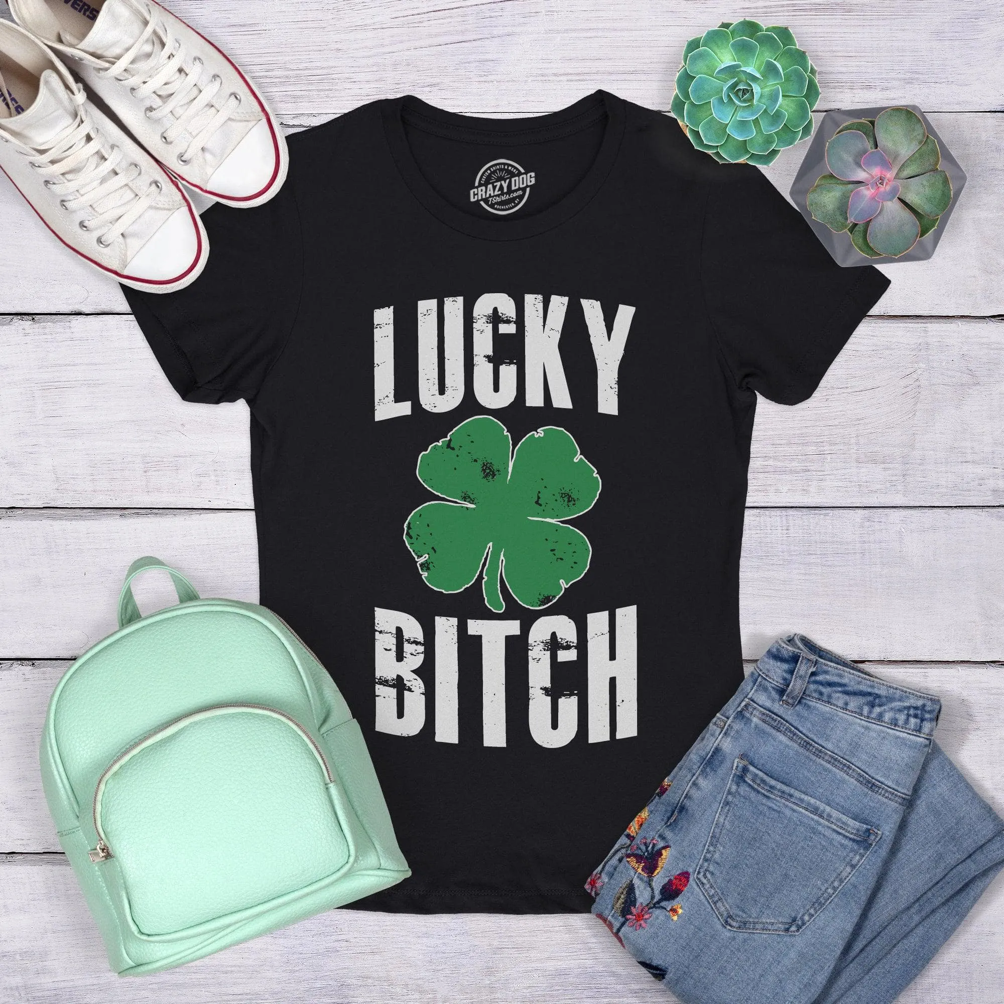 Lucky Bitch Women's T Shirt sold by Crazy Dog T-Shirts product image thumbnail 3