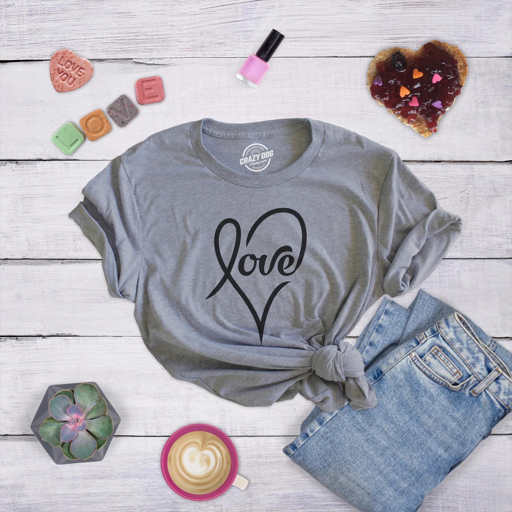 Love Cursive Heart Women's T Shirt sold by Crazy Dog T-Shirts product image thumbnail 3