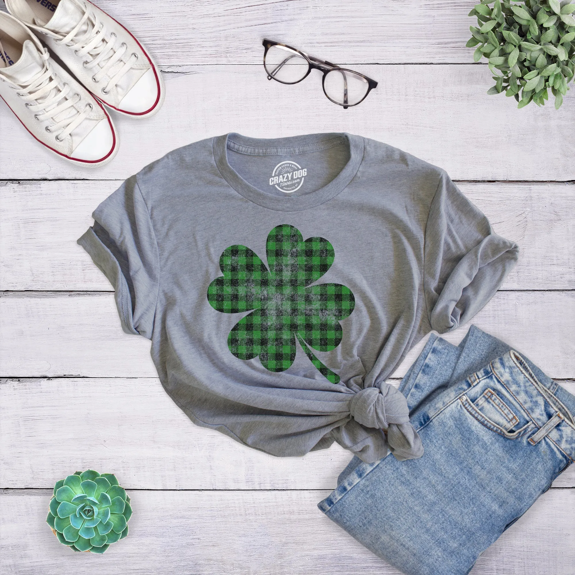 Buffalo Plaid Shamrock Women's T Shirt sold by Crazy Dog T-Shirts product image thumbnail 3