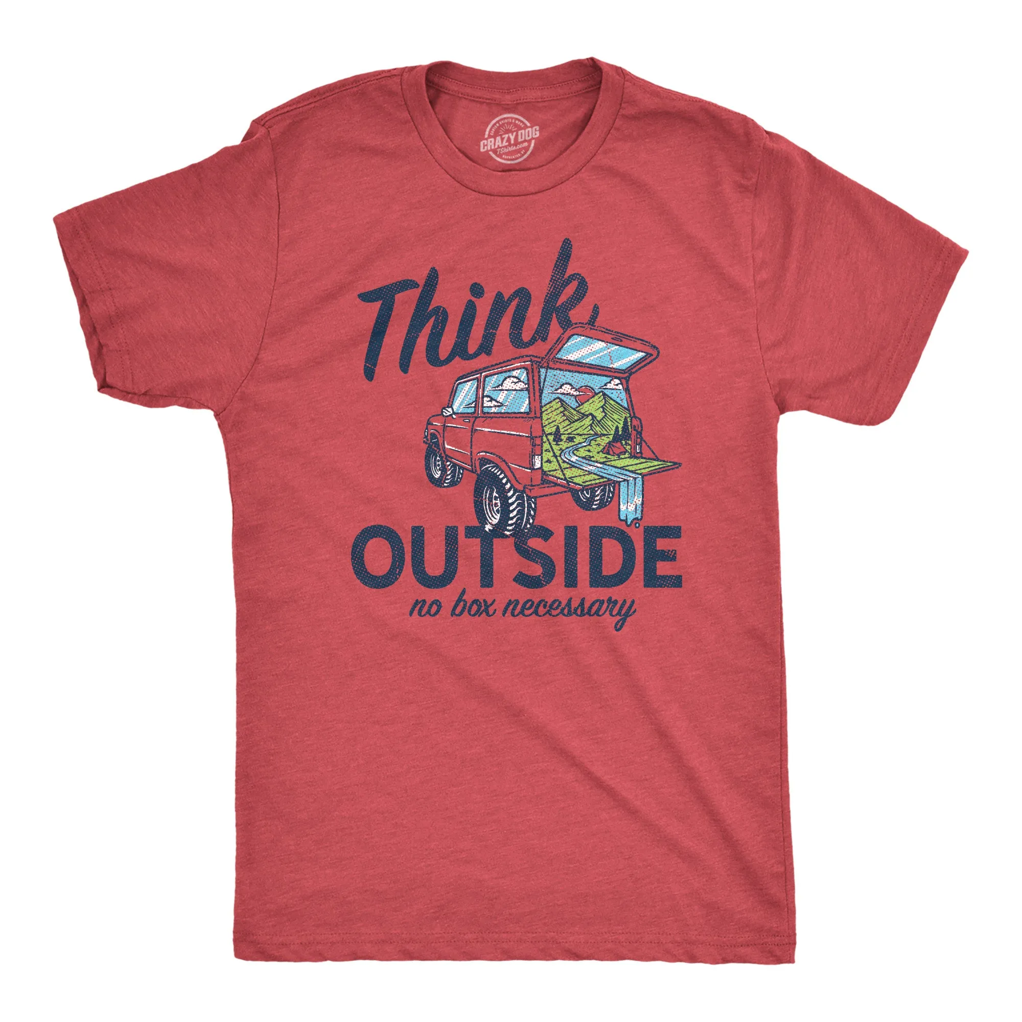 Mens Think Outside No Box Necessary Funny Camping Vintage Car Trunk T shirt sold by Crazy Dog T-Shirts product image thumbnail 4