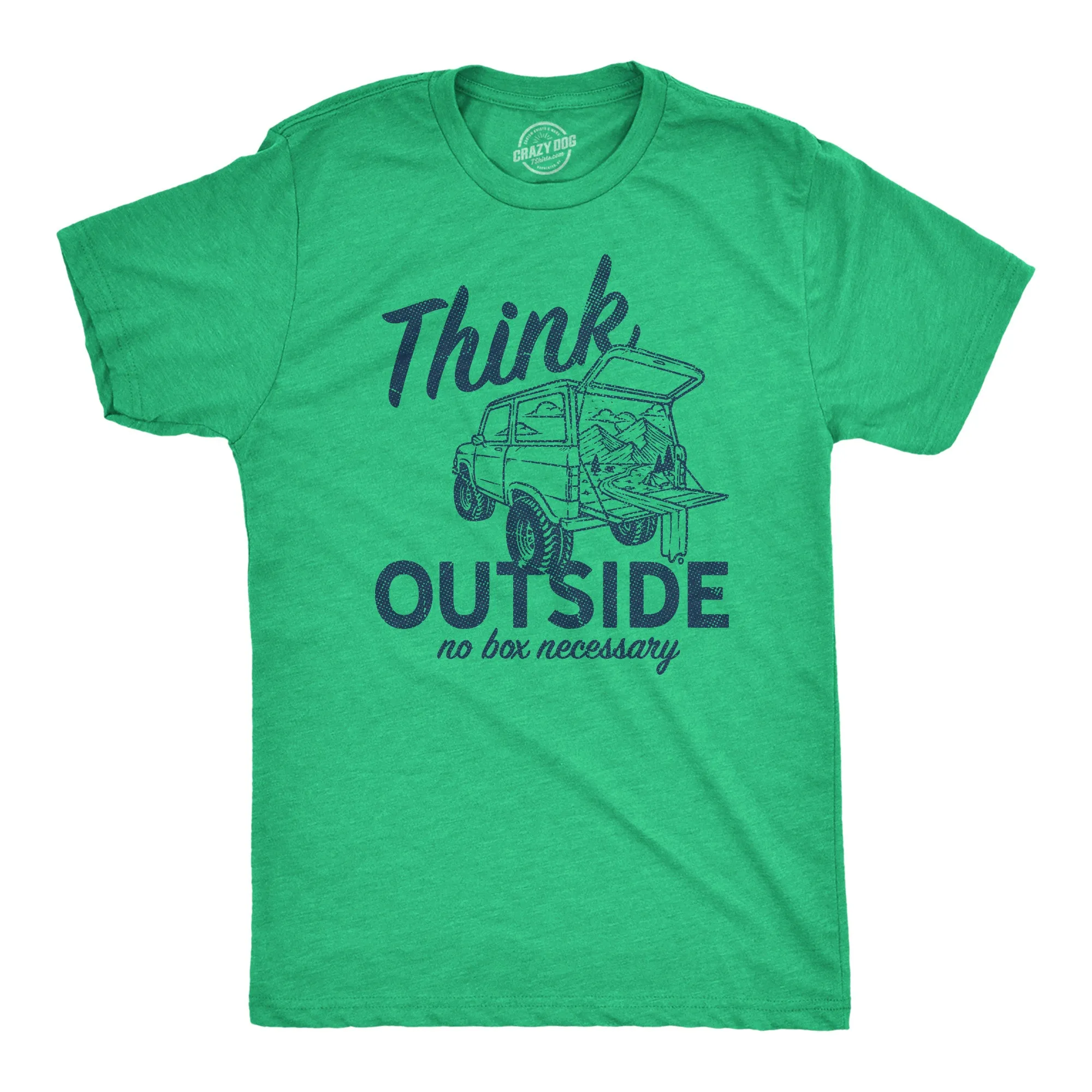 Mens Think Outside No Box Necessary Funny Camping Vintage Car Trunk T shirt sold by Crazy Dog T-Shirts product image thumbnail 3