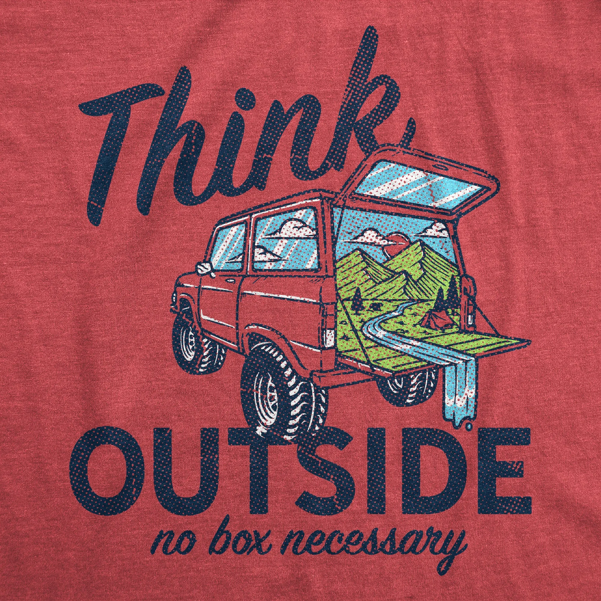Mens Think Outside No Box Necessary Funny Camping Vintage Car Trunk T shirt sold by Crazy Dog T-Shirts product image thumbnail 2