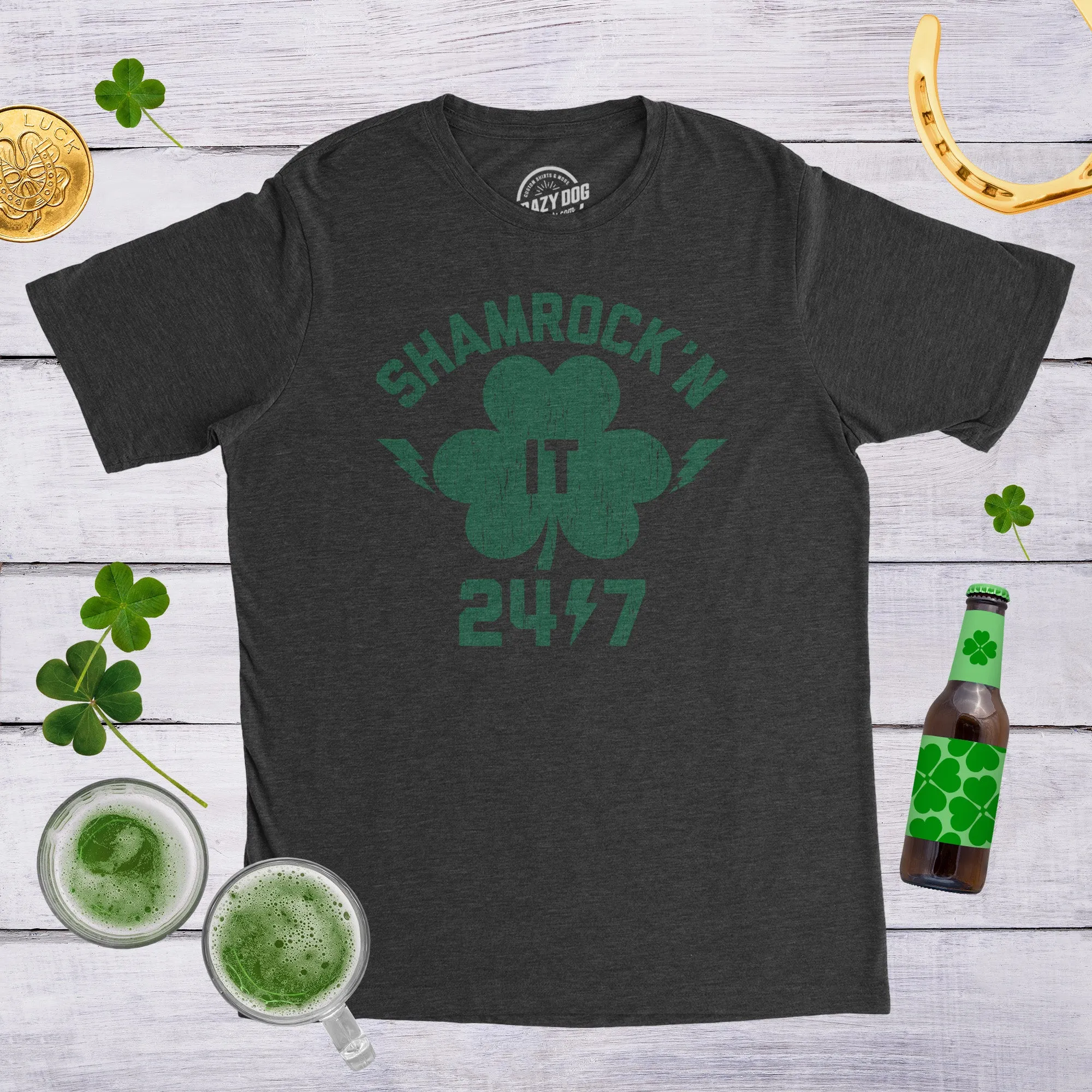 Shamrock'n It 24/7 Men's T Shirt sold by Crazy Dog T-Shirts product image thumbnail 3