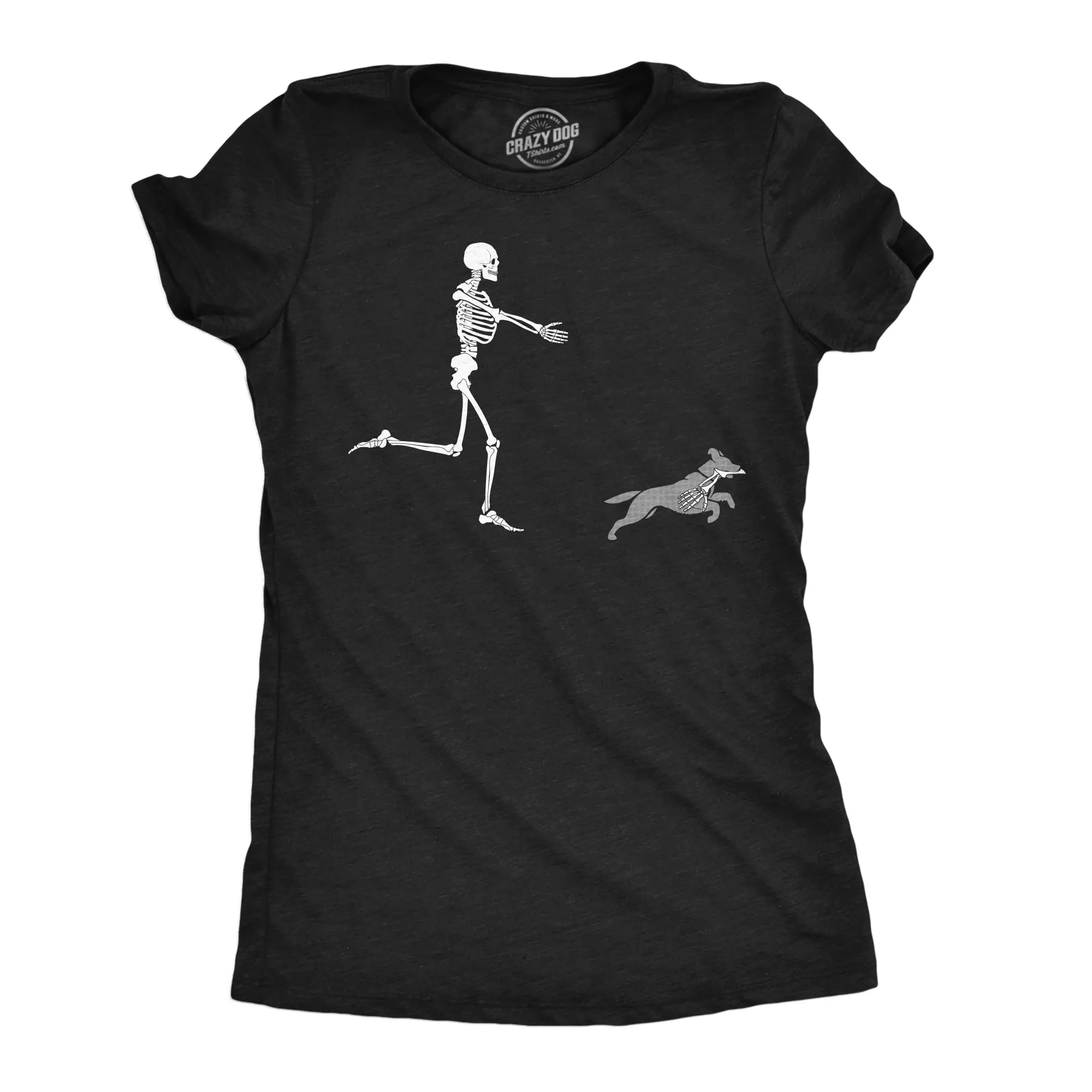Skeleton Chasing Dog Women's T Shirt sold by Crazy Dog T-Shirts