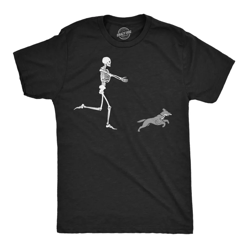 Skeleton Chasing Dog Men's T Shirt sold by Crazy Dog T-Shirts