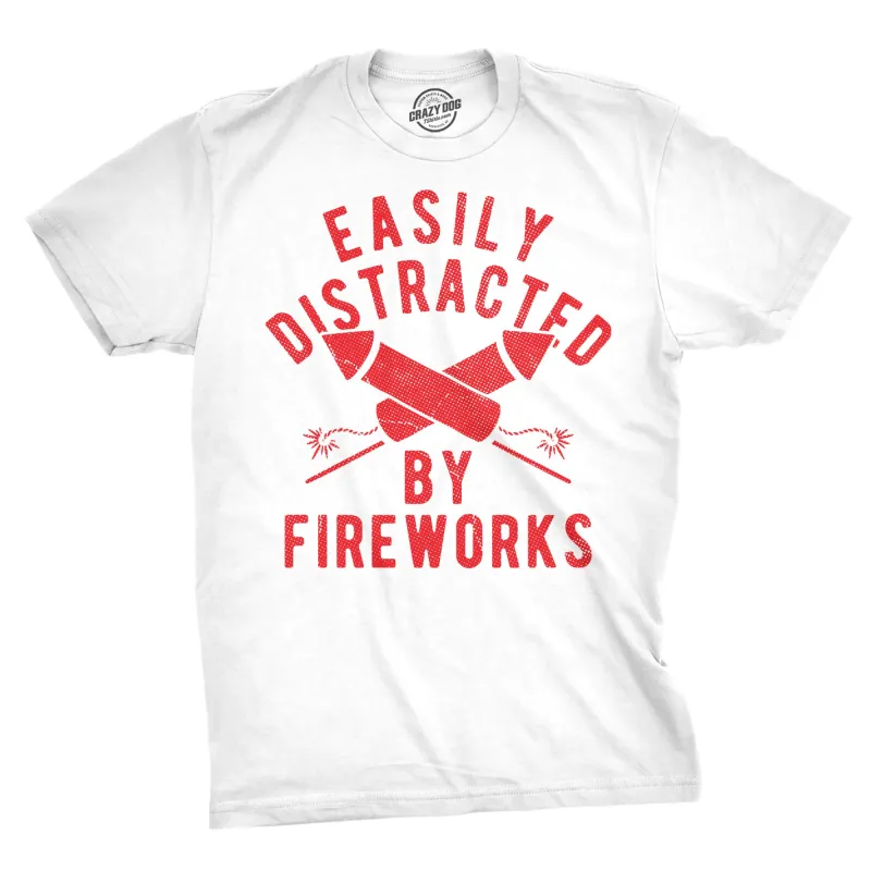 Easily Distracted By Fireworks Men's T Shirt sold by Crazy Dog T-Shirts