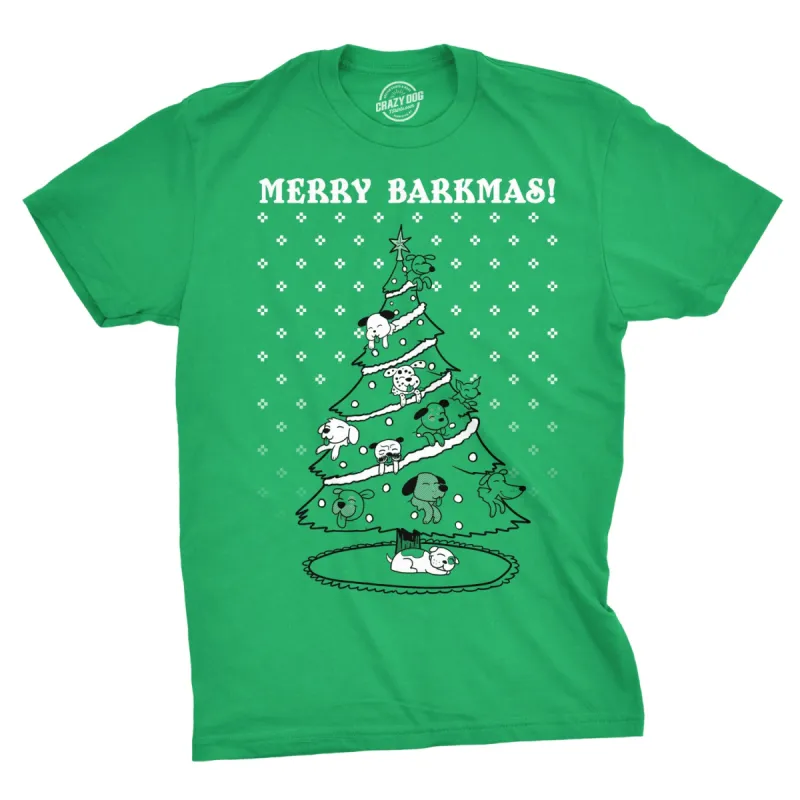 Merry Barkmas Dog Christmas Tree Men's T Shirt sold by Crazy Dog T-Shirts