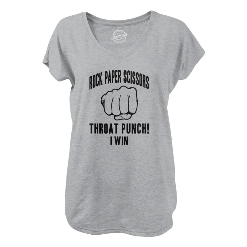 Rock Paper Scissors Throat Punch Womens V-Neck sold by Crazy Dog T-Shirts