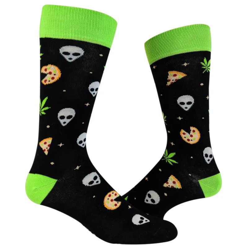 Mens Pizza Weed Aliens Socks sold by Crazy Dog T-Shirts