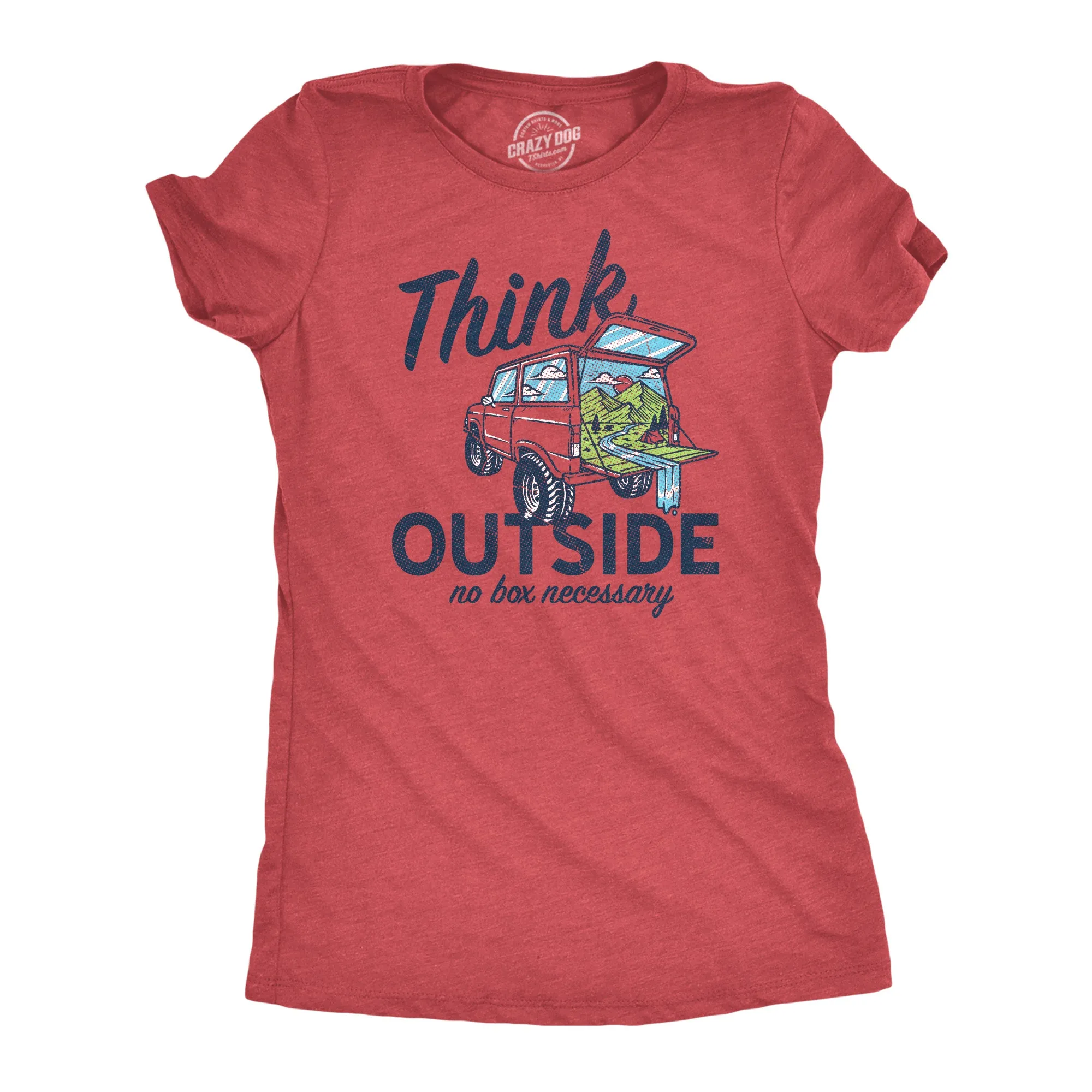 Womens Think Outside No Box Necessary Funny Car Camping Hatchback Funny T Shirt sold by Crazy Dog T-Shirts product image thumbnail 3