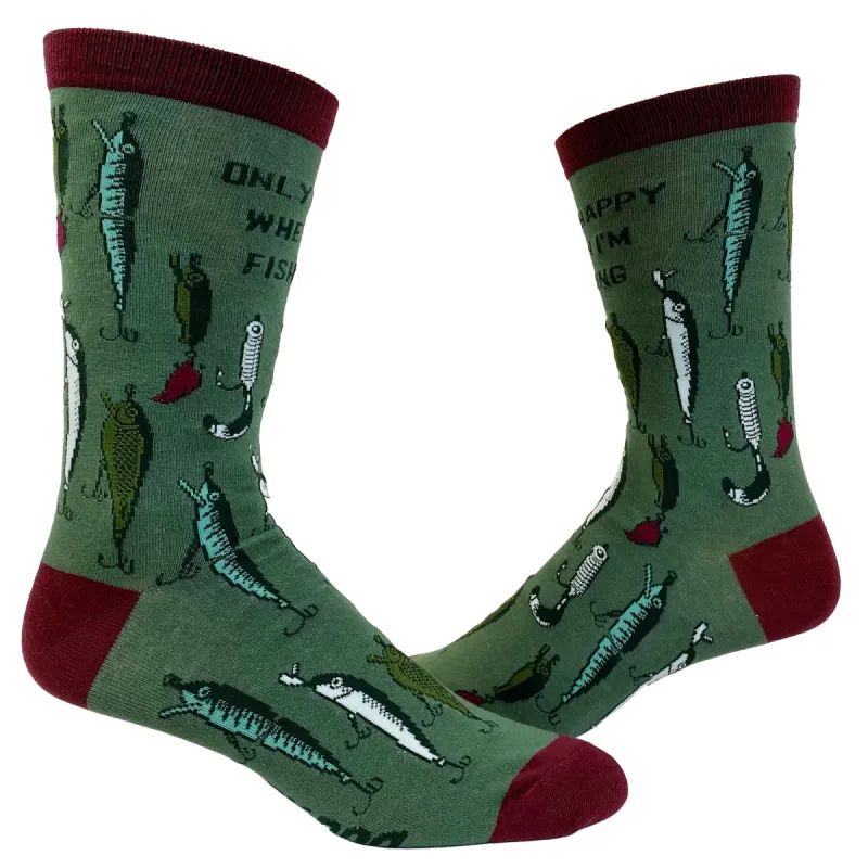 Mens Only Happy When I'm Fishing Socks sold by Crazy Dog T-Shirts