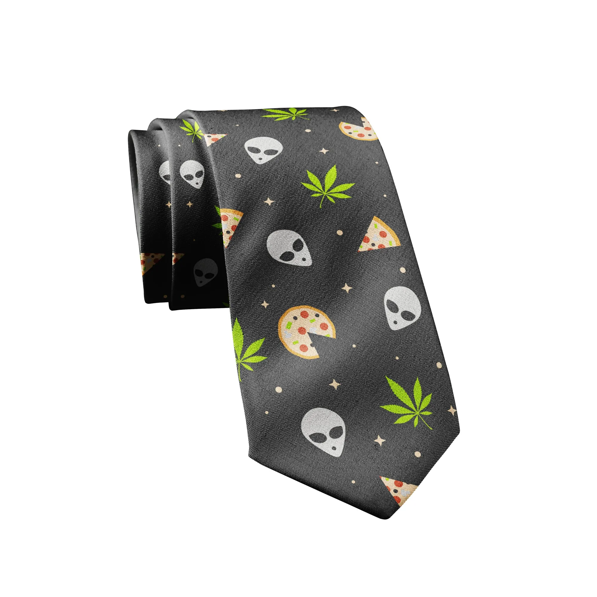 Alien Weed Pizza Neck Tie Tie sold by Crazy Dog T-Shirts