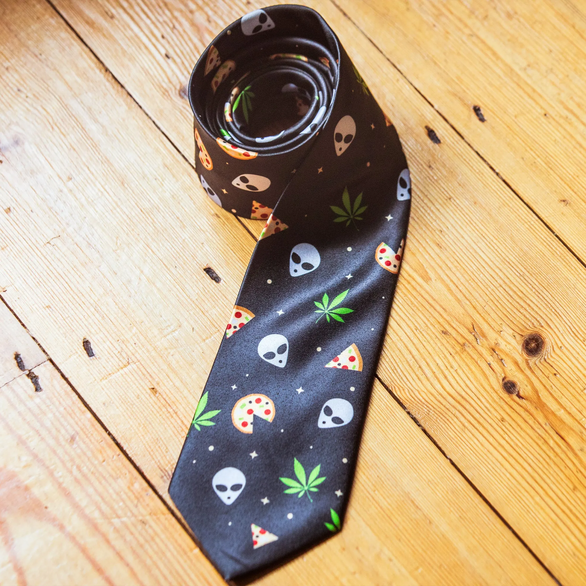 Alien Weed Pizza Neck Tie Tie sold by Crazy Dog T-Shirts product image thumbnail 2