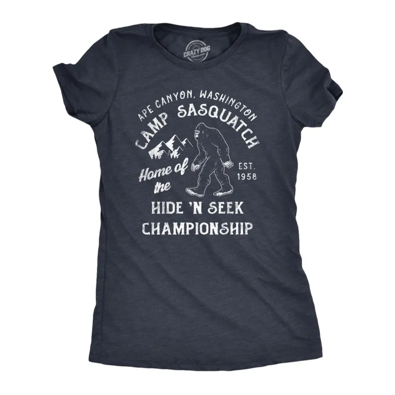 Camp Sasquatch Home Of The Hide And Seek Championship Women's T Shirt sold by Crazy Dog T-Shirts