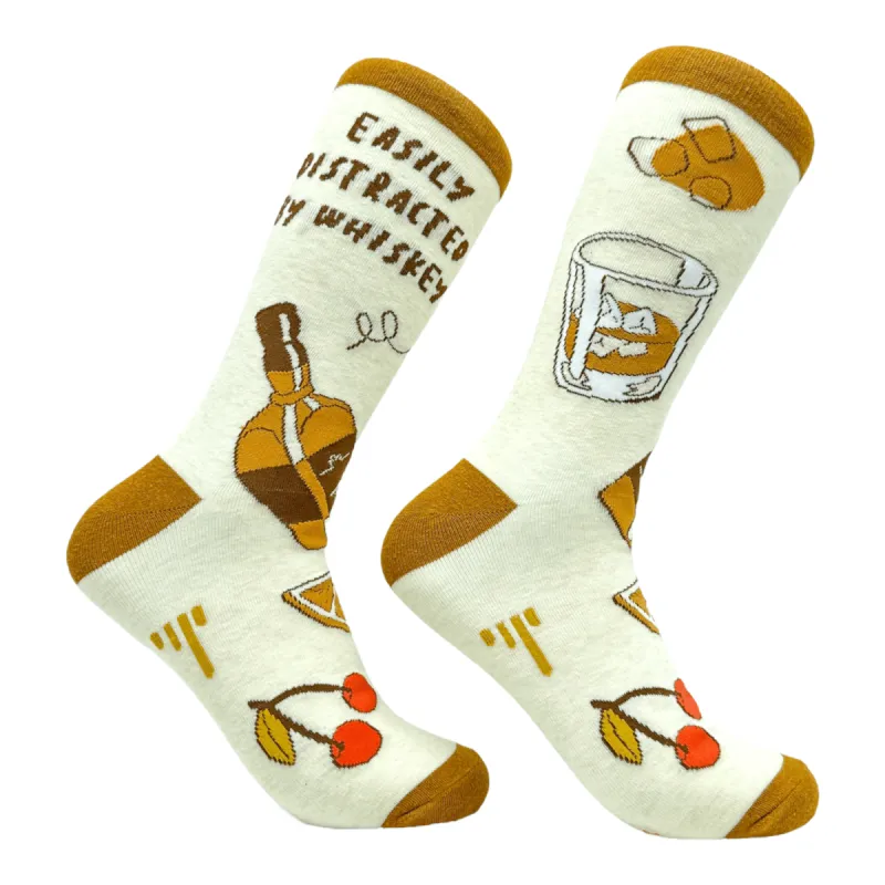 Men's Easily Distracted By Whiskey Socks sold by Crazy Dog T-Shirts