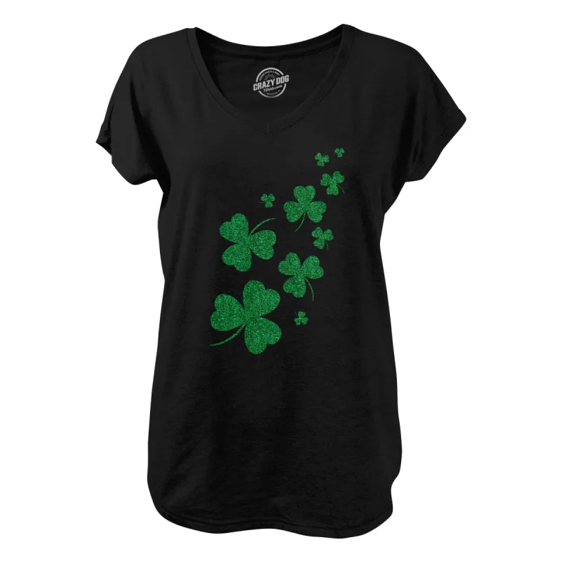 Glitter Shamrocks Womens V-Neck sold by Crazy Dog T-Shirts