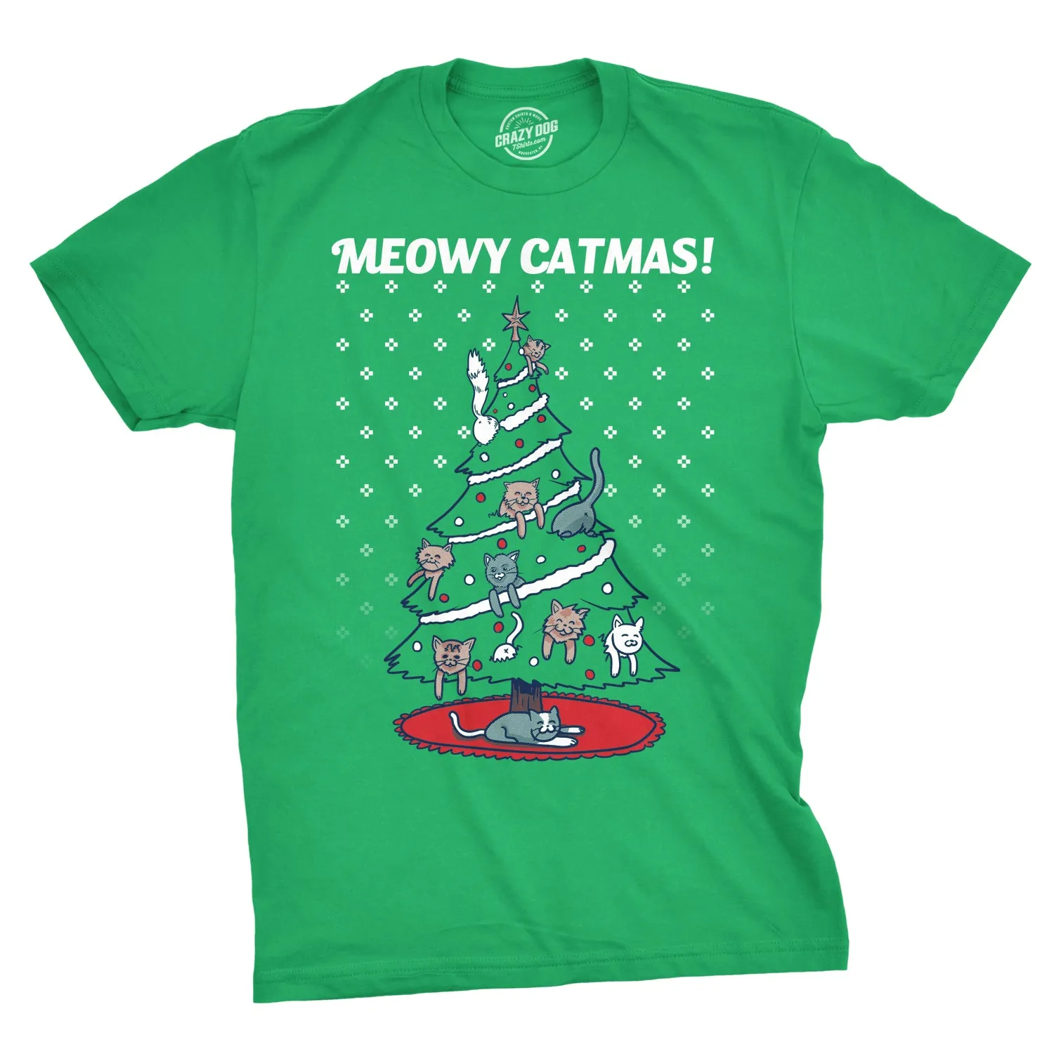 Meowy Christmas Cat Tree Ugly Christmas Sweater Men's T Shirt sold by Crazy Dog T-Shirts