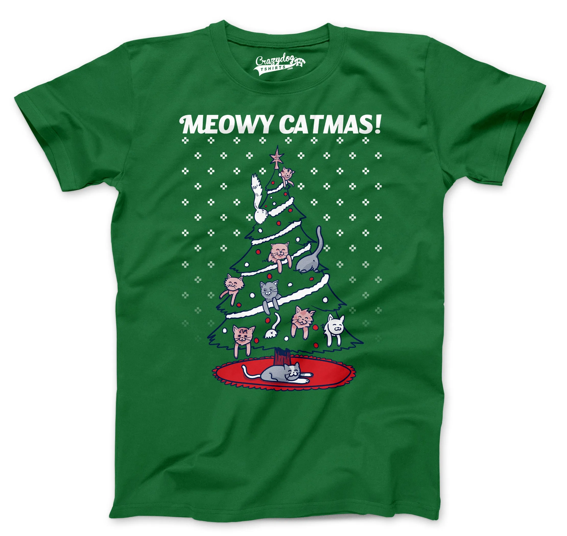 Meowy Christmas Cat Tree Ugly Christmas Sweater Men's T Shirt sold by Crazy Dog T-Shirts product image thumbnail 5