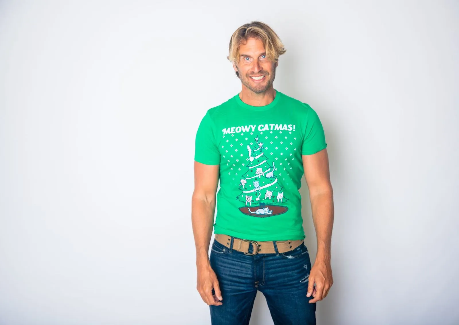 Meowy Christmas Cat Tree Ugly Christmas Sweater Men's T Shirt sold by Crazy Dog T-Shirts product image thumbnail 4