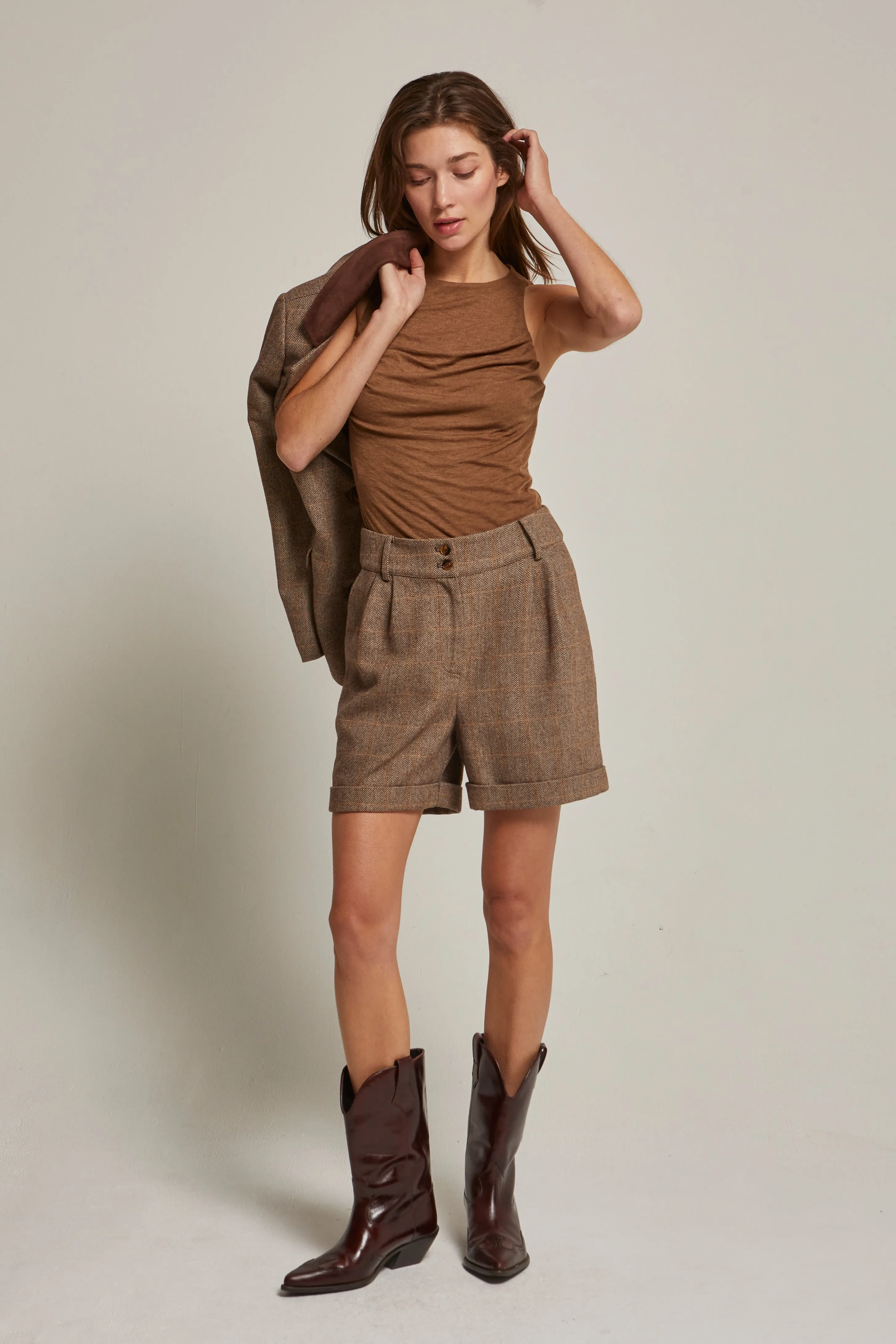 Piper Herringbone Wool Blend Shorts sold by Crescent product image thumbnail 2