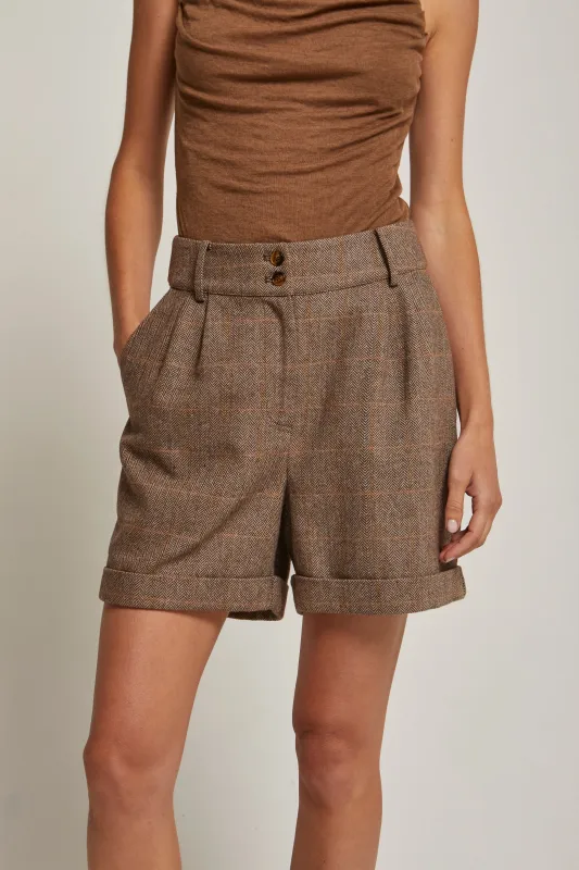 Piper Herringbone Wool Blend Shorts sold by Crescent